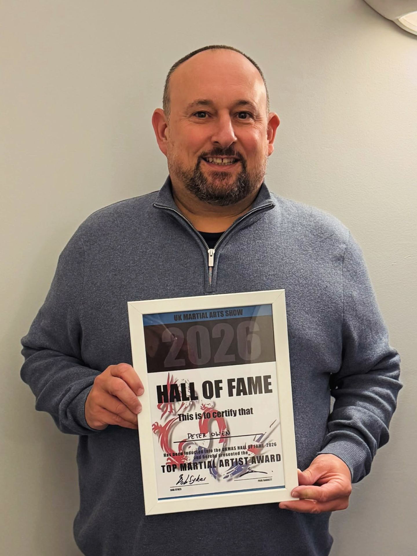 Peter Owen with his UK Martial Arts Show Hall of Fame certificate